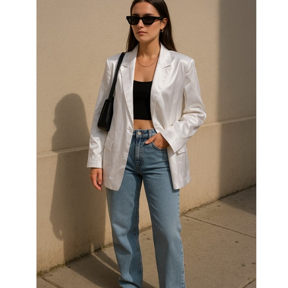 SER.O.YA Jackets & Blazers - SER.OYA Ronin White Satin Oversized Blazer Jacket Medium NWT